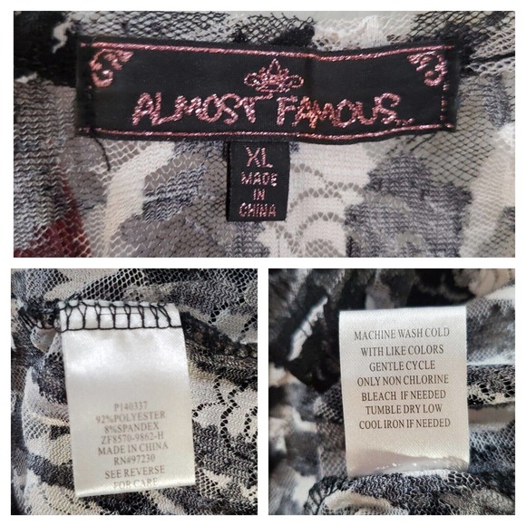 Almost Famous Womens Lace Tank Top Size XL Black White Sheer Floral Pullover - Picture 7 of 13